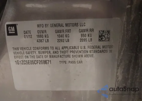 2012 Chevrolet Malibu 1Lt z USA, uszkodzony, nr VIN 1G1ZC5E05CF268671